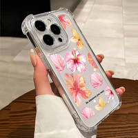 Funda Protectora Transparente para Teléfono Móvil con Diseño Floral, Protección Anticaídas en las Cuatro Esquinas, TPU Transparente para iPhone XR XS 11 12 13 14 15 16 Pro Max