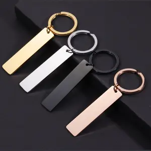 Gương đánh bóng Dải thanh trống Keychain thép không gỉ tùy chỉnh thẻ tên tự làm quà tặng lưu niệm khắc logo chìa khóa xe Keyring