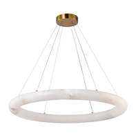 Lustre suspendu d'intérieur design moderne Camila LED en albâtre espagnol, forme anneau, tube circulaire, laiton antique, bronze