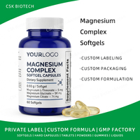 Softgel Kompleks Magnesium dengan Magnesium L-Threonate Glycinate Citrate untuk Mendukung Relaksasi Otot dan Tidur 60 Softgel OEM ODM