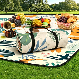 Tapis <span class=keywords><strong>de</strong></span> pique-nique carré SYNC F32 style forêt, imperméable, épais, avec film aluminium, ultrasonique, pour camping en extérieur - Product Image 1