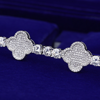 De Trendy Chic Fine Jewelry Argent Sterling 925 Glacé VVS1 Full Moissanite Bracelet Feuille Fleur Tennis Bangles