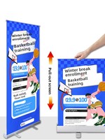 Support de bannière déroulante, affiche publicitaire rétractable, support vertical pliable télescopique, support d'affichage personnalisé