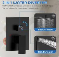 Ensemble de douche mural encastré en acier inoxydable noir 10 pouces avec fonction cascade et jet de pluie, mitigeur de douche dissimulé et douchette à main pour salle de bain