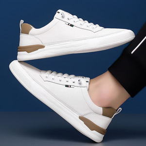 Chilowa Men's Breathable Cowhide Casual Leather Shoes <b>White</b> Sneakers Low <b>Heel</b> Rubber Outsole Leisure Wear - Product Image 3