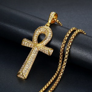 Egyptian Ankh Pendant Stainless Steel Pave Setting <b>Cross</b> Necklace Unisex Hip Hop Fashion Jewelry Gift - Product Image 1