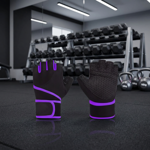 Half Finger <b>Fitness</b> <b>Gloves</b> Wrist Strap Support for Gym Workout Breathable Non-Slip Mesh Design Unisex Yoga Pilates Lace-Up - Product Image 3