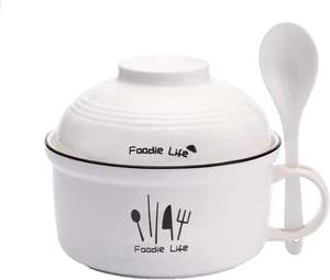 Bols à soupe 34.5oz avec poignées et cuillères, bol à ramen en céramique avec couvercle, grandes tasses à soupe pour nouilles instantanées, grands bols à céréales - Product Image 1