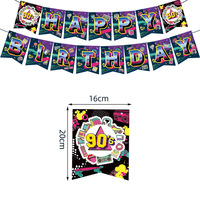 Kit de Décoration Anniversaire Thème Années 90 : Bannière, Ballons Suspendus, Décoration de Gâteau, Nappe et Fournitures en Papier