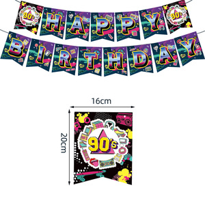 Kit de Décoration Thème Années 90 pour Fête d'Anniversaire : Bannière, Ballons Suspendus, Décoration de Gâteau, Nappe et Accessoires pour Fête Thème Années 90 - Product Image 5