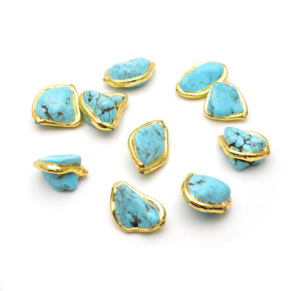 Loyang Emas 18K Biru Alami Howlite Kecil Batu Nugget Pengatur Jarak Manik-manik Longgar Perlengkapan Membuat Perhiasan