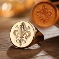 18 Karat reines massives Gold Iris Blumen wachs Siegel Stempel ring Hand gefertigte Gravur Radiant Cut Luxuriöse High-End Nische Weiß Platin