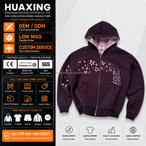 Felpa con Cappuccio Reversibile Vintage Y2K da Uomo, con Stampa a Quadri e Stelle, Zip Intera, Vestibilità Ampia e Squadrata, in Cotone Pesante, Stile Streetwear, Personalizzabile su Entrambi i Lati - Product Image 1