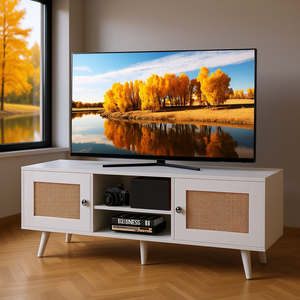 Mueble para TV de 47 Pulgadas Estilo Moderno de Mediados de Siglo, con Gabinete de Ratán y Estante Ajustable para Sala de Estar, Venta al Por Mayor - Product Image 2