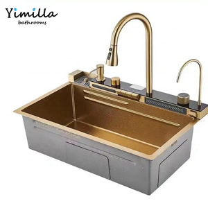 Évier de cuisine multifonctionnel intelligent avec affichage numérique, cascade, robinet extractible et accessoires multiples - Product Image 1