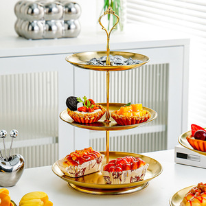 Stainless Steel Double Tier Cake Stand Round Dessert Display <b>Rack</b> For Party Birthday Snack Fruit <b>Plate</b> - Product Image 3