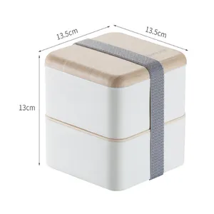 Hai lớp Bento hộp như tre và gỗ công suất lớn Hộp Ăn Trưa kín hộp lưu trữ