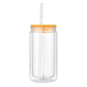 Wholesale 16Oz Double-Layer Plastic Acrylic Snow Globe Pull-Tab Mason Jar Tumbler Water Cup Bottom-<b>Drilled</b> With Silicone Stopper - Product Image 6