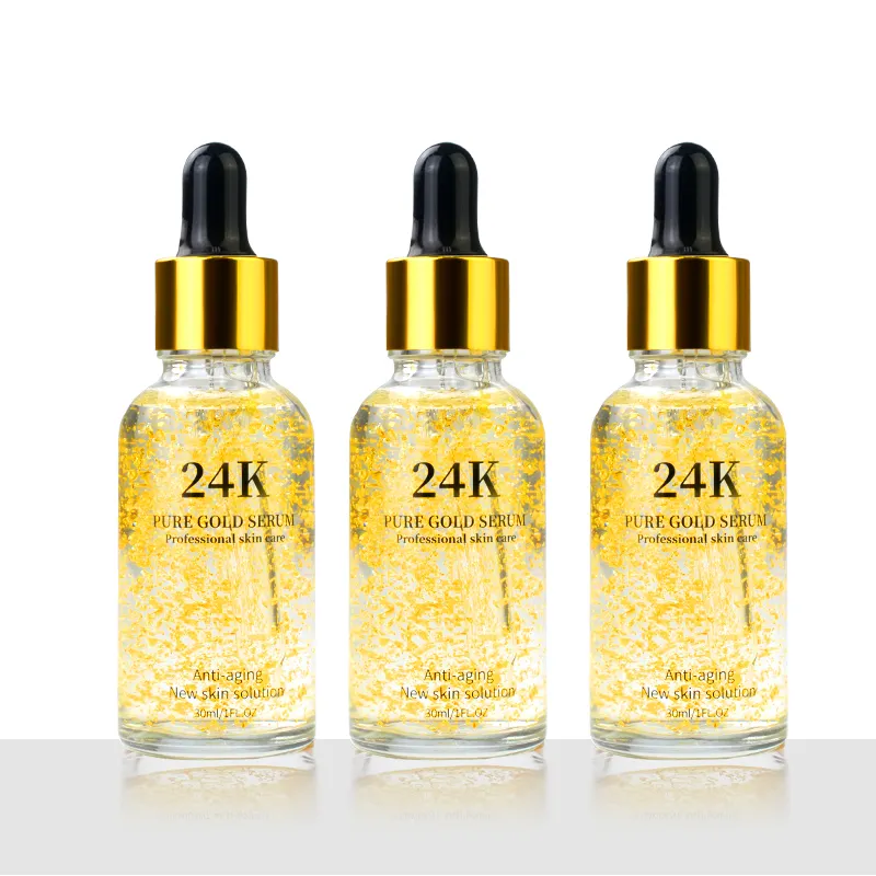 Logo personalizzato 30ml siero viso oro 24K per donne Soin De Visag cura sbiancante della pelle essenza Anti invecchiamento siero viso organico naturale