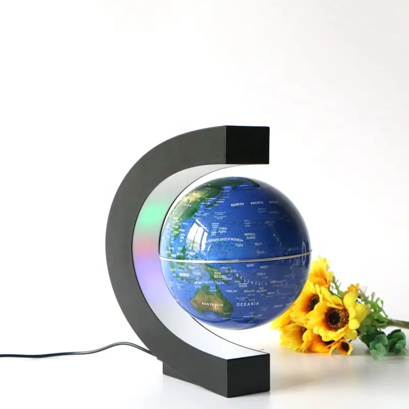 Bentuk C Globe bumi levitasi magnetik mengambang 6 inci dengan lampu Led untuk ruang mengajar dekorasi meja kantor