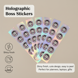 Etiquetas autoadhesivas de vinilo impresas personalizadas, impermeables, holográficas, decorativas, con logotipos de dibujos animados, pegatinas troqueladas - Product Image 4