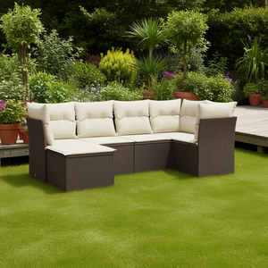 Ensemble de canapés de jardin marron avec coussins crème, meubles en rotin d'extérieur, design contemporain, rotin PE durable résistant aux UV - Product Image 2