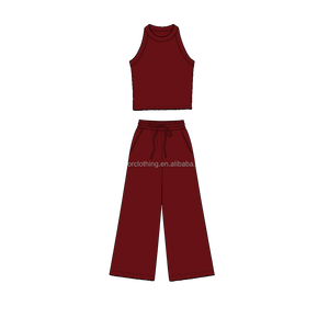 Ensemble 2 pièces pour filles en tissu de yoga avec bordure brodée festonnée, débardeur sans manches et pantalon large, personnalisable - Product Image 2