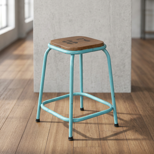 Taburete de Bar Industrial Antiguo, Resistente y Duradero, con Asiento de Madera Pintado a Mano y Estructura de Hierro, para Hotel o Hogar, Diseño Vintage - Product Image 2