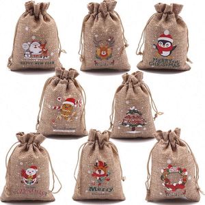 Sac cadeau en lin écologique personnalisé avec cordon de serrage pour Noël, pochette et sac de rangement pour bonbons et cadeaux de fête - Product Image 5