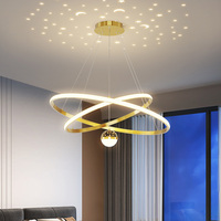 Lustre Suspendu Design Haut de Plafond 4 Anneaux en Acier LED Rond Moderne Aluminium Nordique de Luxe pour Restaurant