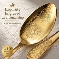 Ensemble de couverts en acier inoxydable doré, 24 pièces, finition miroir, design gravé royal, coffret cadeau de mariage