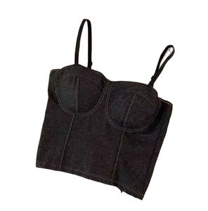 Haut court polyvalent en crochet pour femme, camisole en jean avec dos élégant, sans manches, à porter comme sous-vêtement ou vêtement d'extérieur - Product Image 1