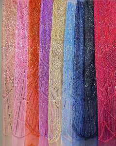 Breathable Eco-Friendly Soft <strong>Sequins</strong> Beaded Lace Fabric Medium Weight for Women's Wedding Dresses 5 Yards - Product Image 6