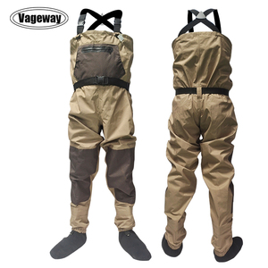 <span class=keywords><strong>Waders</strong></span> de pêche unisexes kaki 3 couches 100 % imperméables et respirants en tissu durable hydrofuge avec genouillères - Product Image 3