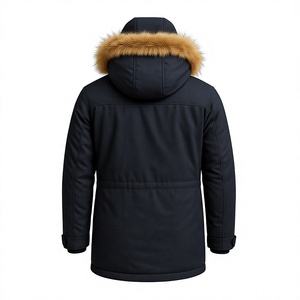 Winter Woolen Parka <b>Fur</b> <b>Trim</b> Hood Thick Warm Coat Full Sleeve Solid Color Zipper Closure Casual Outerwear Polyester High Quality - Product Image 4