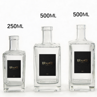 Bouteille en verre carrée vide de 250 ml et 500 ml, type Super Flint, pour spiritueux, vodka, liqueur, tequila, brandy, gin, whisky, rhum, avec bouchon en liège
