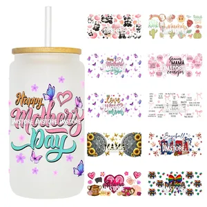 Autocollants de transfert UV DTF pour gobelets, motifs floraux et affirmations quotidiennes pour mamans, thème 'Maman Autisme', prêts à appliquer, durables pour verres Libbey de 16OZ - Product Image 1