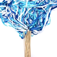 Baguettes de fée bleues avec cloche et bâtons en bois lisses, rubans de fête en soie chromatique pour les meilleurs vœux de mariage SD2-1