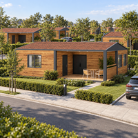 Maison préfabriquée modulaire à 1 étage avec 1 chambre, salon, cuisine, salle de bain et terrasse, logement compact pour les vacances et le location