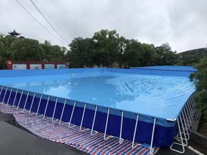 Piscine géante rectangulaire carrée en acier inoxydable hors sol avec cadre métallique, anneau structurel en PVC, grande piscine - Product Image 6