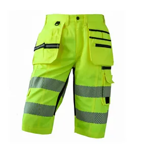 Pantalones cortos Hi Viz Vis para hombre, ropa de trabajo con bolsillo, alta visibilidad, estilo combate