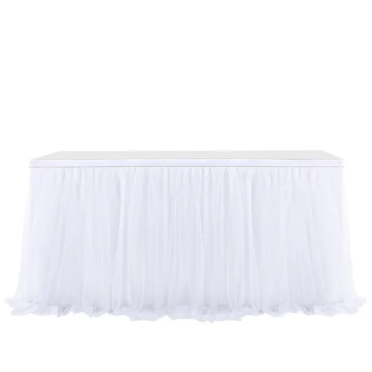 Falda de mesa de 9 pies para Baby Shower, tul blanco con LICRA de poliéster, decoraciones para mesa de fiesta de cumpleaños y boda