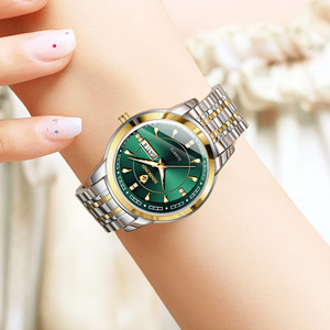 Women's Quartz Watch Green Dial Stainless Steel Band Waterproof Luminous Day <b>Date</b> Calendar Analog 30M Water Resistant - Product Image 1