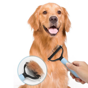 Pet çift taraflı fırça bakım Dematting detted paslanmaz çelik bıçak için keçeli uzun kedi köpek epilasyon tarak - Product Image 2