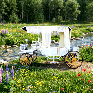 Carruaje de Caballos Blanco de Lujo para Bodas, Nuevo Producto con 4 Ruedas de Acero, Utilizado para Recorridos Turísticos Reales - Product Image 1