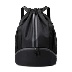 Unisex Black <b>Drawstring</b> <b>Backpack</b> 20-35L Mesh Side Pockets Zippered Bottom Compartment Travel Fashion Bag - Product Image 1