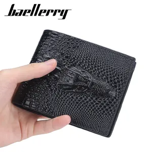 Baellerry-monedero Vintage con cabeza de cocodrilo para hombre, billetera corta con múltiples tarjetas, tarjetero abierto de PU