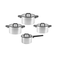 Ensemble de casseroles et poêles en acier inoxydable de forme droite, personnalisable par l'usine OEM, avec couvercle en verre plat
