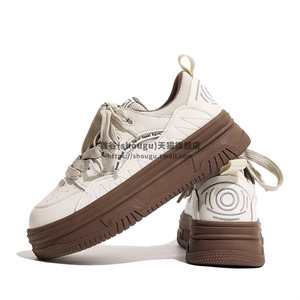 Super Fire Premium Leather Thick-<b>Topped</b> White Sneakers - 2026 New Style - Versatile Platform Shoes - Product Image 3