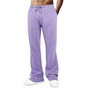 Pantalones deportivos de hombre de forro polar, corte ajustado, lavado efecto nieve, estilo urbano, cintura elástica, frente liso, con logotipo personalizado, servicio OEM con impresión en relieve - Product Image 4